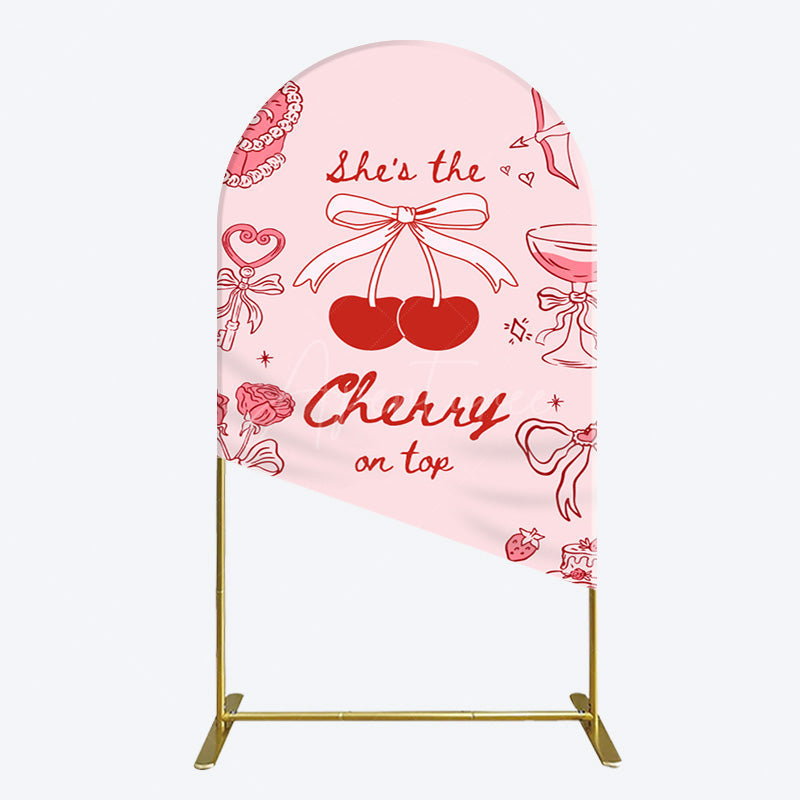 Aperturee - Aperturee Pink Red Cake Cherry On Top Bridal Shower Arch Backdrop