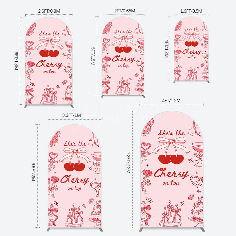 Aperturee - Aperturee Pink Red Cake Cherry On Top Bridal Shower Arch Backdrop