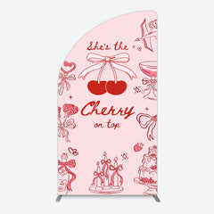 Aperturee - Aperturee Pink Red Cake Cherry On Top Bridal Shower Half Moon Arch Backdrop