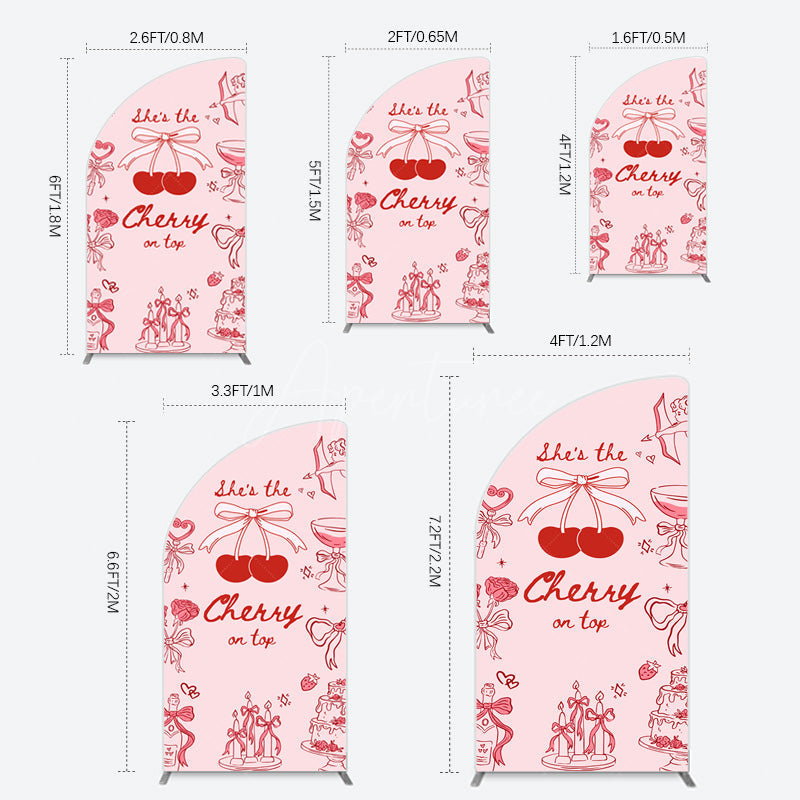 Aperturee - Aperturee Pink Red Cake Cherry On Top Bridal Shower Half Moon Arch Backdrop