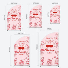 Aperturee - Aperturee Pink Red Cake Cherry On Top Bridal Shower Half Moon Arch Backdrop