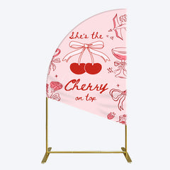 Aperturee - Aperturee Pink Red Cake Cherry On Top Bridal Shower Half Moon Arch Backdrop