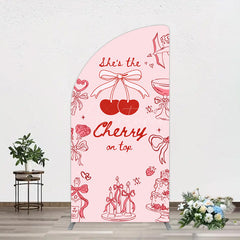 Aperturee - Aperturee Pink Red Cake Cherry On Top Bridal Shower Half Moon Arch Backdrop