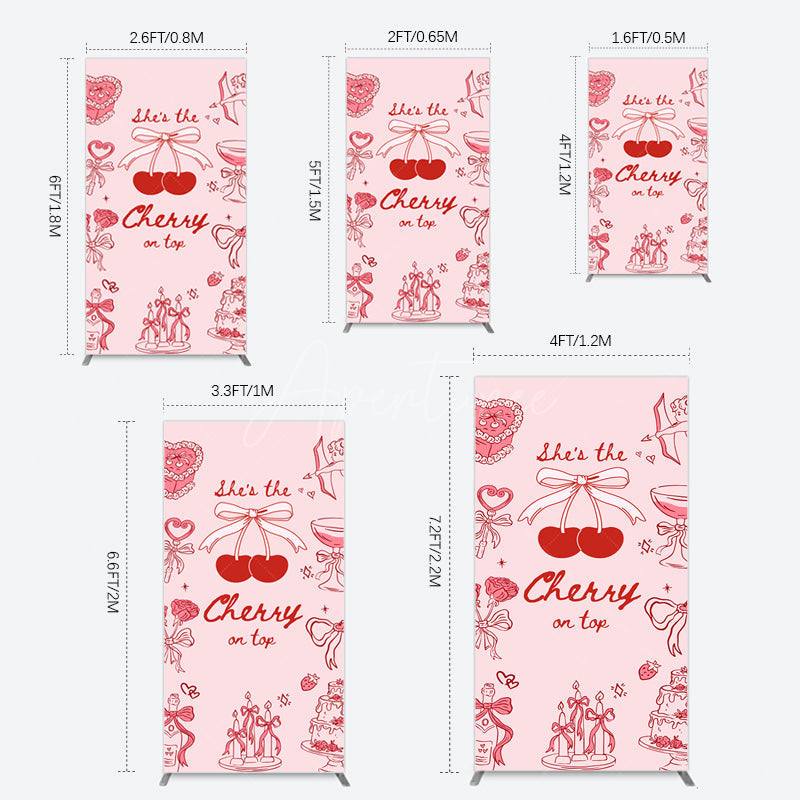 Aperturee - Aperturee Pink Red Cake Cherry On Top Bridal Shower Rectangle Backdrop