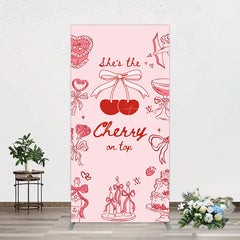 Aperturee - Aperturee Pink Red Cake Cherry On Top Bridal Shower Rectangle Backdrop