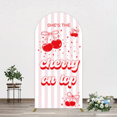 Aperturee - Aperturee Pink Red Cherry On Top Stripe Birthday Arch Backdrop