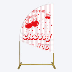 Aperturee - Aperturee Pink Red Cherry On Top Stripe Birthday Half Moon Arch Backdrop