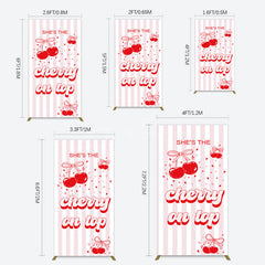 Aperturee - Aperturee Pink Red Cherry On Top Stripe Birthday Rectangle Backdrop