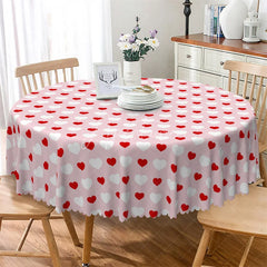 Aperturee - Aperturee Pink Red Heart Pattern Round Tablecloth Sweet Love Polka Dot Table Cover for Girls Party