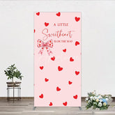 Aperturee - Aperturee Pink Red Hearts Bow Baby Shower Rectangle Arch Backdrop Sweetheart Is On The Way Party Decor