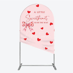 Aperturee - Aperturee Pink Red Hearts Bow Round Top Arch Backdrop Sweetheart Is On The Way Baby Shower Party Decor