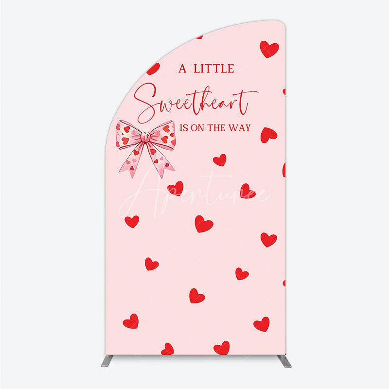 Aperturee - Aperturee Pink Red Hearts Bow Sweetheart Half Moon Arch Backdrop Lovely Baby Shower Is On The Way Party Decor