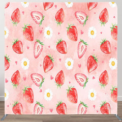 Aperturee - Aperturee Pink Red Strawberry Daisy Fruit Pillow Cover Backdrop