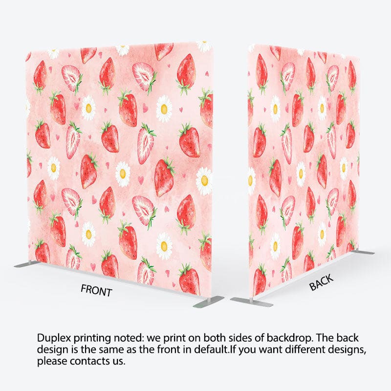 Aperturee - Aperturee Pink Red Strawberry Daisy Fruit Pillow Cover Backdrop