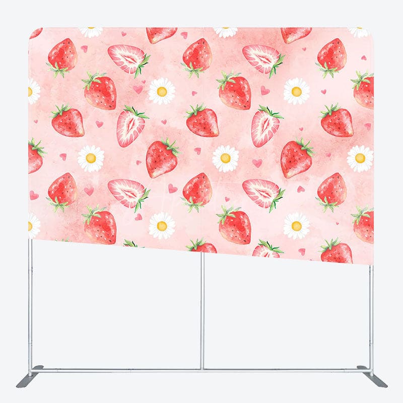 Aperturee - Aperturee Pink Red Strawberry Daisy Fruit Pillow Cover Backdrop