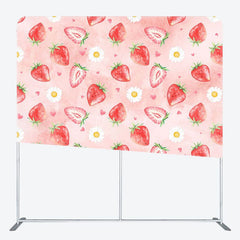 Aperturee - Aperturee Pink Red Strawberry Daisy Fruit Pillow Cover Backdrop