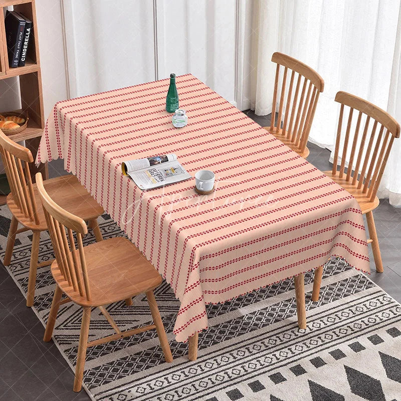 Aperturee - Aperturee Pink Red Striped Rectangle Tablecloth Simple Geometric Line Pattern for Valentine Day Birthday Kitchen Decor