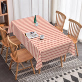 Aperturee - Aperturee Pink Red Striped Rectangle Tablecloth Simple Geometric Line Pattern for Valentine Day Birthday Kitchen Decor