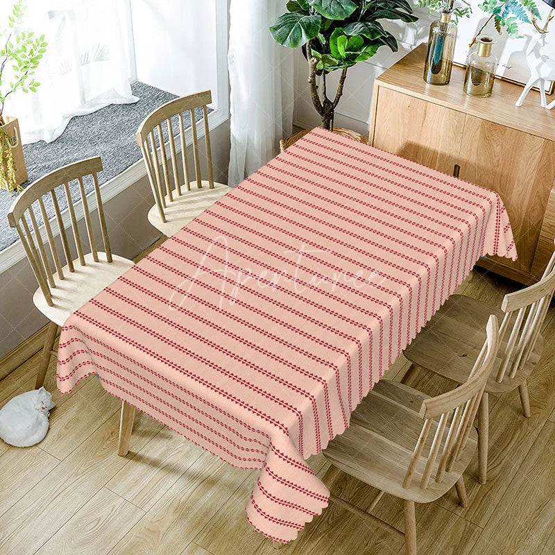 Aperturee - Aperturee Pink Red Striped Rectangle Tablecloth Simple Geometric Line Pattern for Valentine Day Birthday Kitchen Decor