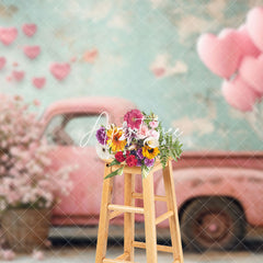 Aperturee - Aperturee Pink Retro Truck Shabby Green Wall Floral Backdrop
