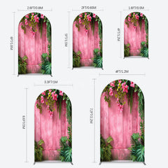 Aperturee - Aperturee Pink Retro Wooden Wall Greenery Floral Arch Backdrop