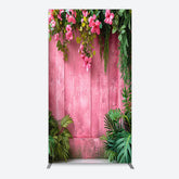 Aperturee - Aperturee Pink Retro Wooden Wall Greenery Floral Rectangle Backdrop