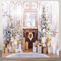 Aperturee - Aperturee Pink Room Christmas Gifts Fabric Tension Backdrop