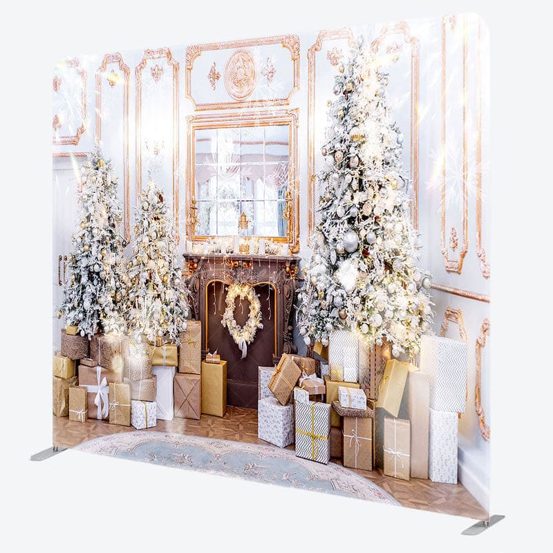 Aperturee - Aperturee Pink Room Christmas Gifts Fabric Tension Backdrop