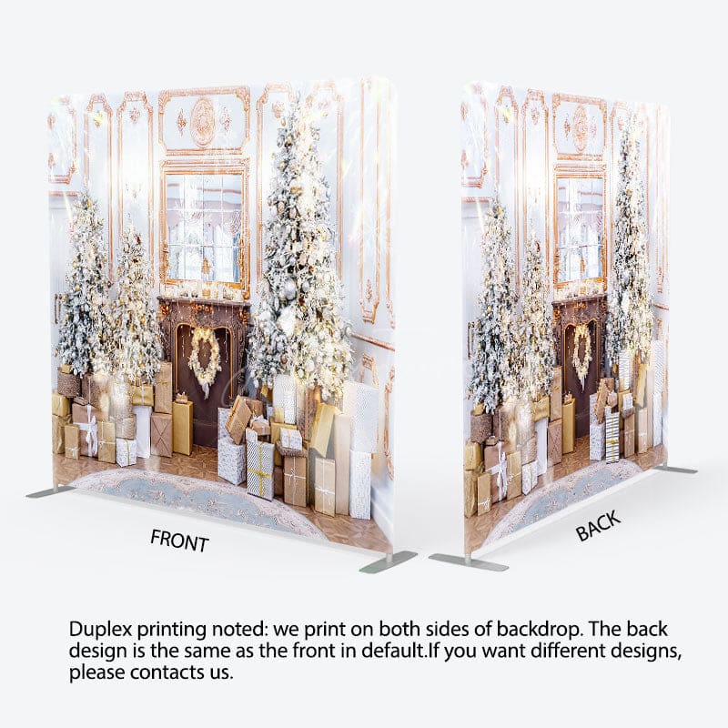 Aperturee - Aperturee Pink Room Christmas Gifts Fabric Tension Backdrop