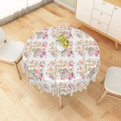 Aperturee - Aperturee Pink Rose and Gold Scroll Round Tablecloth Elegant Shabby Chic Dining Decor
