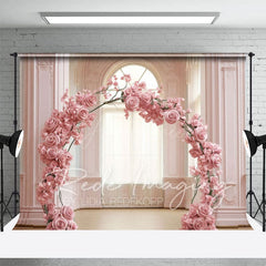 Aperturee - Aperturee Pink Rose Arch Romantic Palace Wedding Photo Backdrop