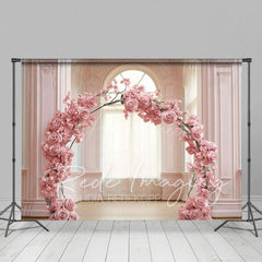 Aperturee - Aperturee Pink Rose Arch Romantic Palace Wedding Photo Backdrop
