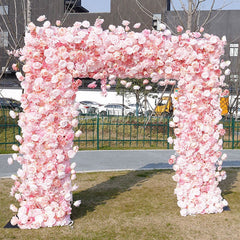 Aperturee - Aperturee Pink Rose Fabric Arch Flower Wall Wedding Party Decor