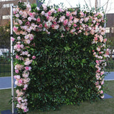 Aperturee - Aperturee Pink Rose Faux Floral Wall Backdrop For Wedding Photo