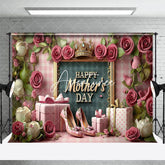 Aperturee - Aperturee Pink Rose Greenery Gifts Happy Mothers Day Backdrop