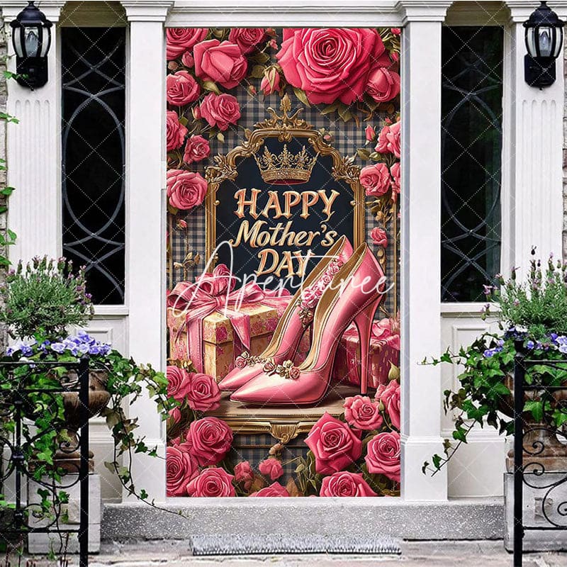 Aperturee - Aperturee Pink Rose Throne Highheels Mothers Day Door Cover