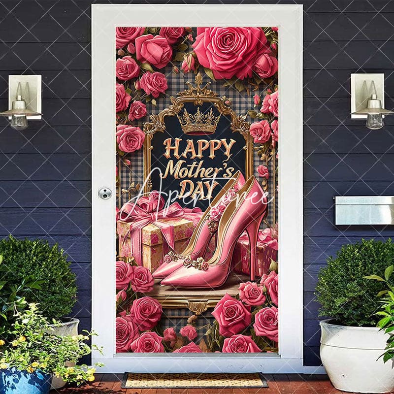 Aperturee - Aperturee Pink Rose Throne Highheels Mothers Day Door Cover