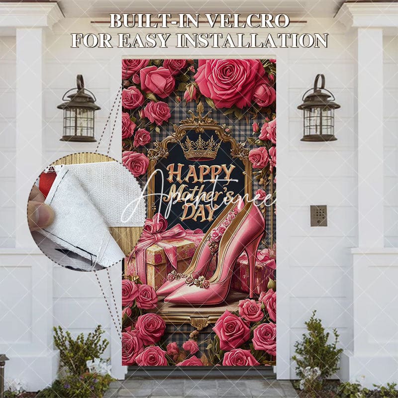 Aperturee - Aperturee Pink Rose Throne Highheels Mothers Day Door Cover