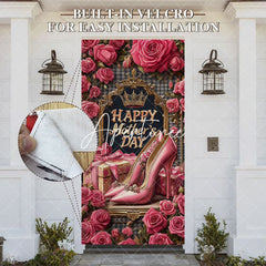 Aperturee - Aperturee Pink Rose Throne Highheels Mothers Day Door Cover