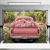 Aperturee - Aperturee Pink Rose Truck Spring Field Valentines Day Backdrop