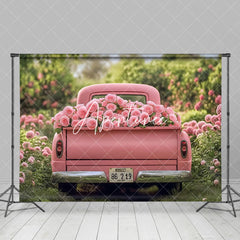 Aperturee - Aperturee Pink Rose Truck Spring Field Valentines Day Backdrop