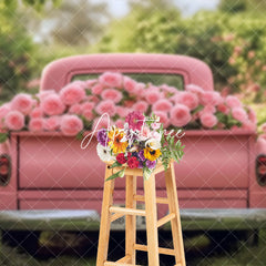 Aperturee - Aperturee Pink Rose Truck Spring Field Valentines Day Backdrop