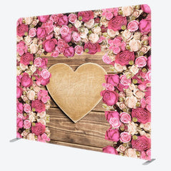 Aperturee - Aperturee Pink Rose Wooden Heart Wedding Pillow Cover Backdrop