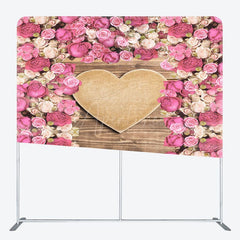 Aperturee - Aperturee Pink Rose Wooden Heart Wedding Pillow Cover Backdrop