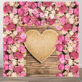 Aperturee - Aperturee Pink Rose Wooden Heart Wedding Pillow Cover Backdrop
