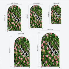 Aperturee - Aperturee Pink Roses on White Trellis Arch Backdrop Floral Garden Fence Wedding and Bridal Shower Photography Background