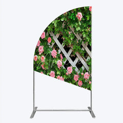 Aperturee - Aperturee Pink Roses on White Trellis Half Moon Arch Backdrop Floral Garden Fence Wedding and Bridal Shower Photography