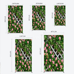 Aperturee - Aperturee Pink Roses on White Trellis Rectangle Backdrop Floral Garden Fence Wedding and Bridal Shower Photography Background