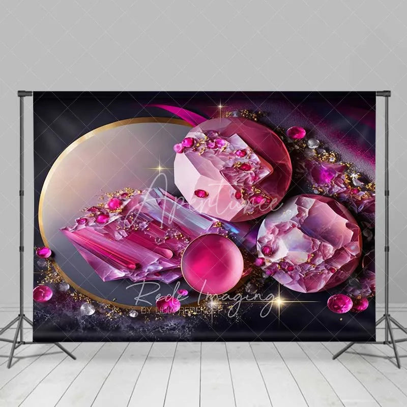 Aperturee - Aperturee Pink Round Crystal Gems and Gold Rings Backdrop Abstract Art Photography Background Modern Event Decor