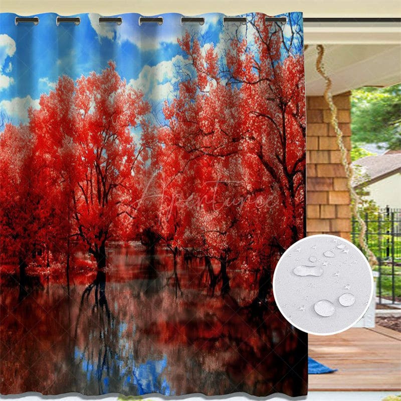 Aperturee - Aperturee Pink Sakura Waterproof Floral Outdoor Curtains For Gazebo